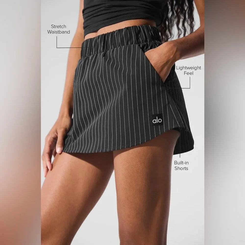 Alo Yoga Pinstripe Daylight Mini Skirt Black/Titanium XXS